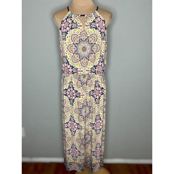 London Times Dresses & Skirts - London Times Midi Dress 10 Womens Medallion Boho Halter Blouson Floral Jersey